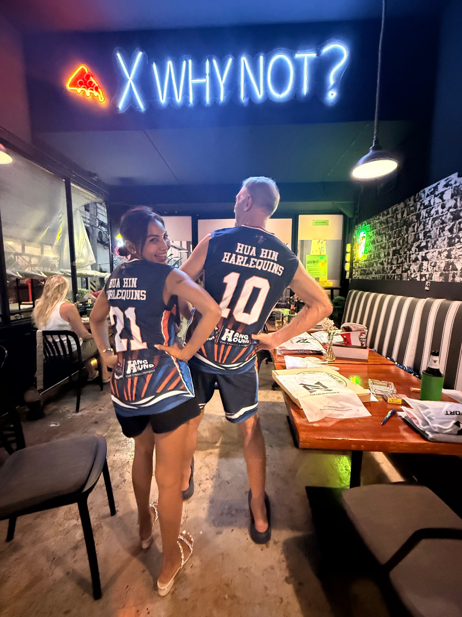 Hua Hin Harlequins players wearing the Chiang Mai kit with co-sponsor logos